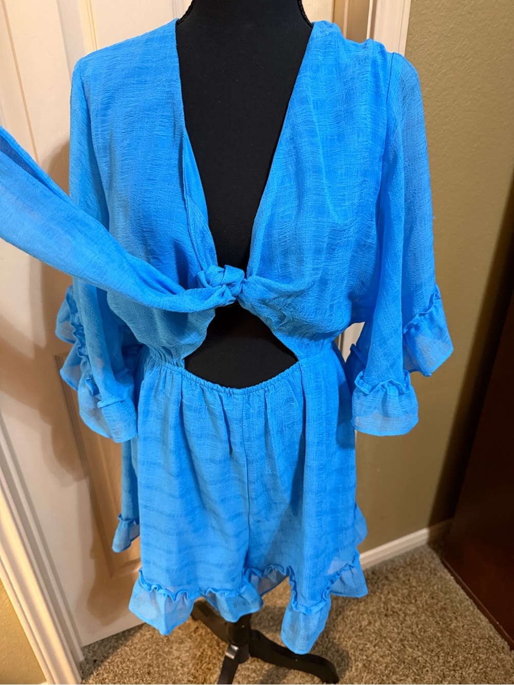 miami Bright Blue Tie-Front Ruffle R - Picture 4 of 16